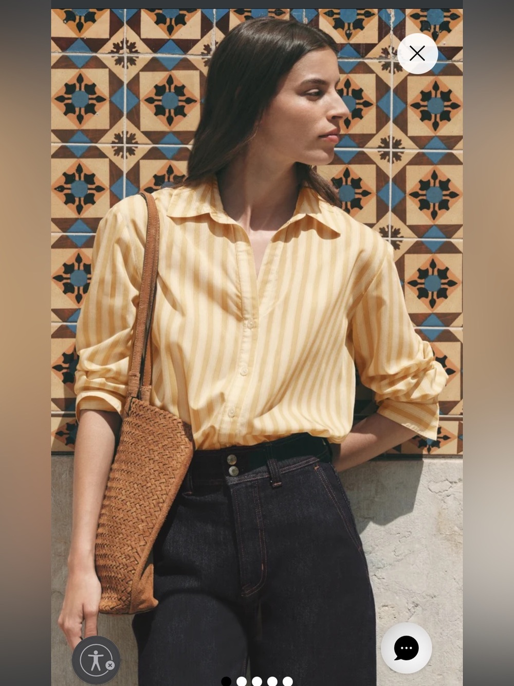 z supply golden haven yellow stripe button up collared long sleeve shirt small